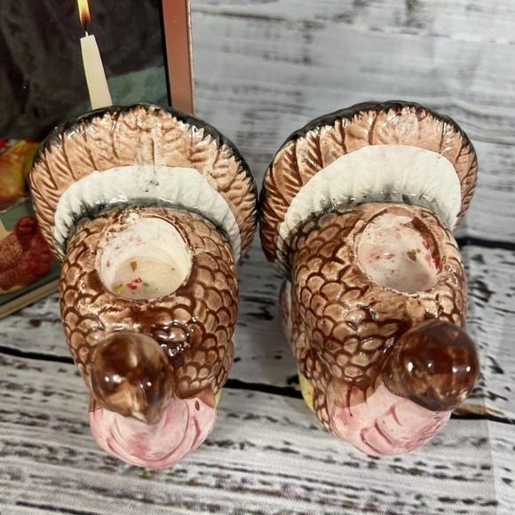 Vintage Turkey Candle Holders Ceramic Thanksgiving Fall Autumn Dinner Room Table - Picture 2 of 9